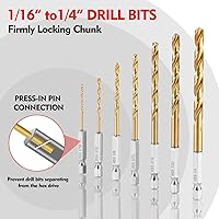 Vista 4 de WORKPRO 9-Piece 1/4" Hex Shank Drill Bit Set, Titanium Plating HSS Drill Bits from 1/16" to 3/8" for Metal, Steel, Wood, PVC, Quick Change Design