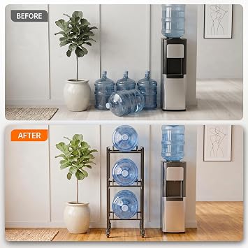 5 Gallon Water Jug Holder with 4 Locking Casters, 3-Tiers Water Jug Stand