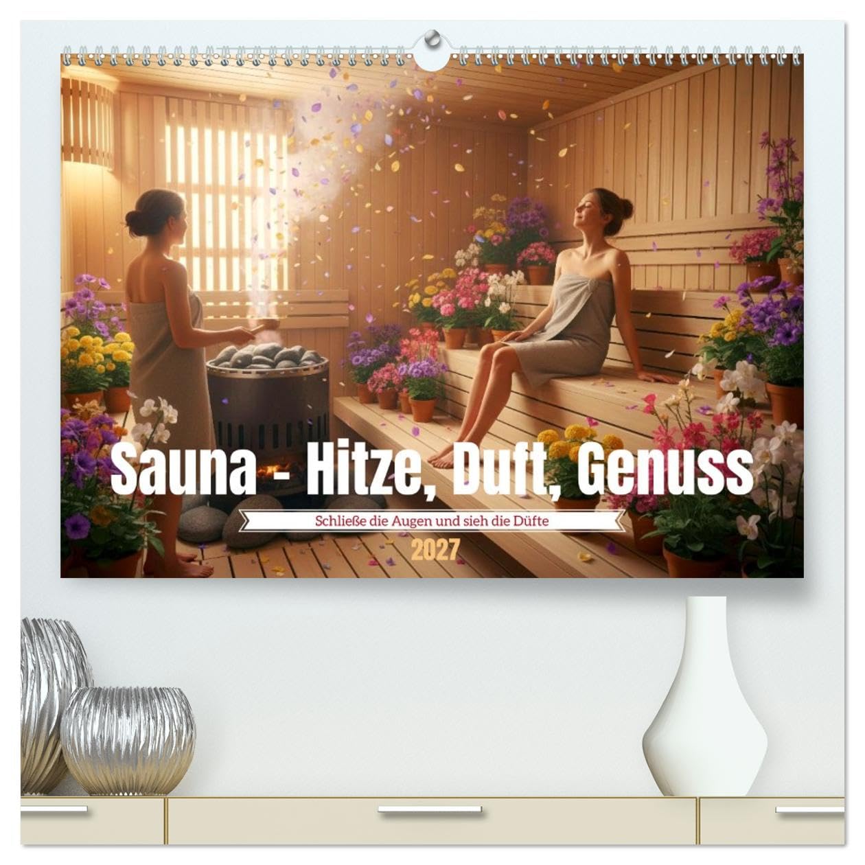 Sauna - Hitze, Duft, Genuss (hochwertiger Premium Wandkalender 2027 DIN A2 quer), Kunstdruck in Hochglanz: Der unsichtbare Luxus der Sauna – Aroma, ... und den Raum öffnen. (CALVENDO Gesundheit)
