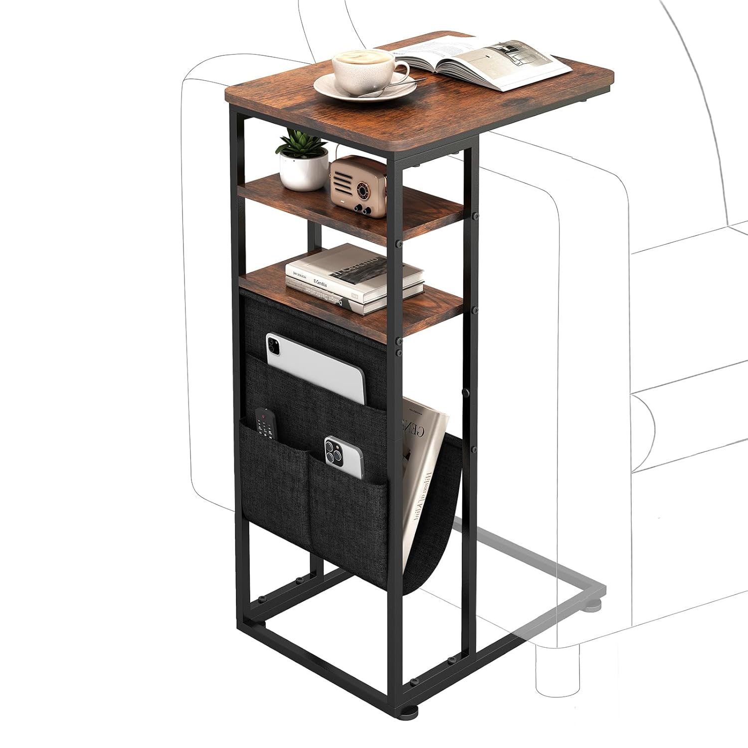 C Shaped End Table 28 H 3-Tier C Table with Storage Bag Under Couch Table C-Shaped End Table