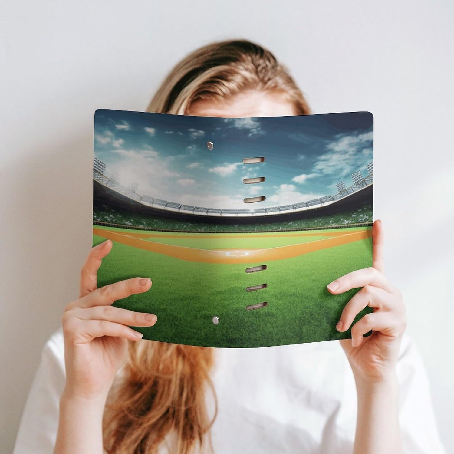 JTREHY Green Baseball Field Backdrop Notebook A5 Binder Refillable Planner Notebook Loose Leaf Binder with 6 Ring Water Resistant Hardcover Note Book for Note Taking Teachers Women Men 13.7 X 9