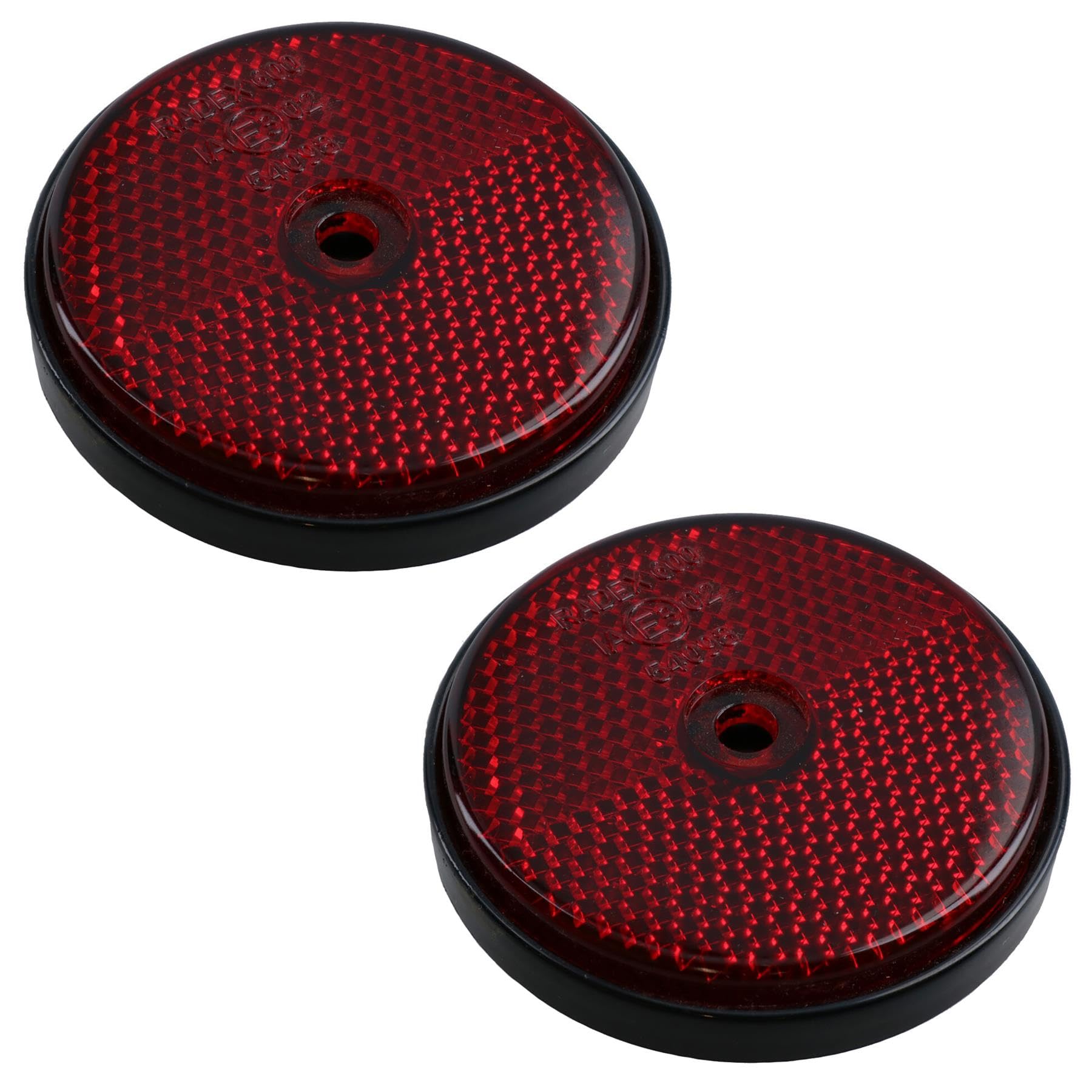 2 x Red Round Circular Reflectors for Driveway Gate Fence Posts Trailer Rears