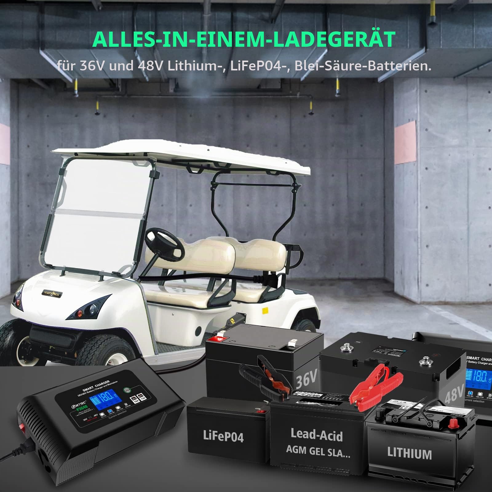 Haisito P3648 Ladegerät Autobatterie 36V 18A/48V 13A, Intelligent Schnell Batterieladegerät KFZ, Erhaltungsladegerät Desulfator für Lithium LiFePO4 Bleisäure AGM Auto Motorrad Golfwagen EZGO TXT