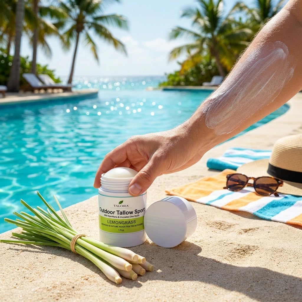 Outdoor Tallow Sport Roll-On with Non-Nano Zinc Oxide | 100% Grass Fed & Finished Beef Suet Tallow, Organic Jojoba Oil & Lemongrass Essential Oil | Outdoor Skin Balm (1.7oz)