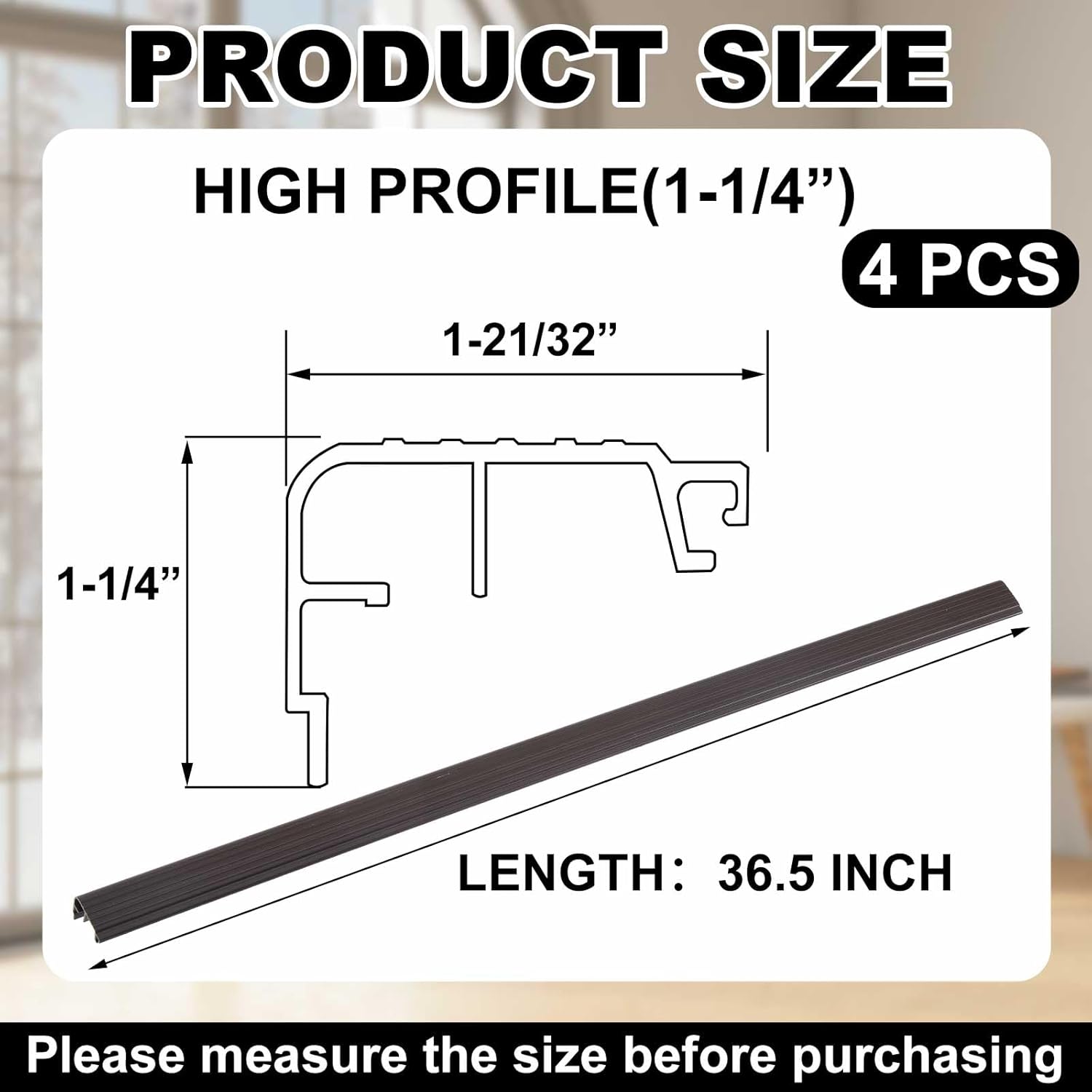 Pangda 4 Pcs 36 L Fixed Vinyl Sill Cap 1-1/4 Inches High Exterior Door Threshold Seal Replacement for Residential Door Trim-to-fit Fixed Vinyl Sill for Residential Entry Waterproof(Dark Brown)