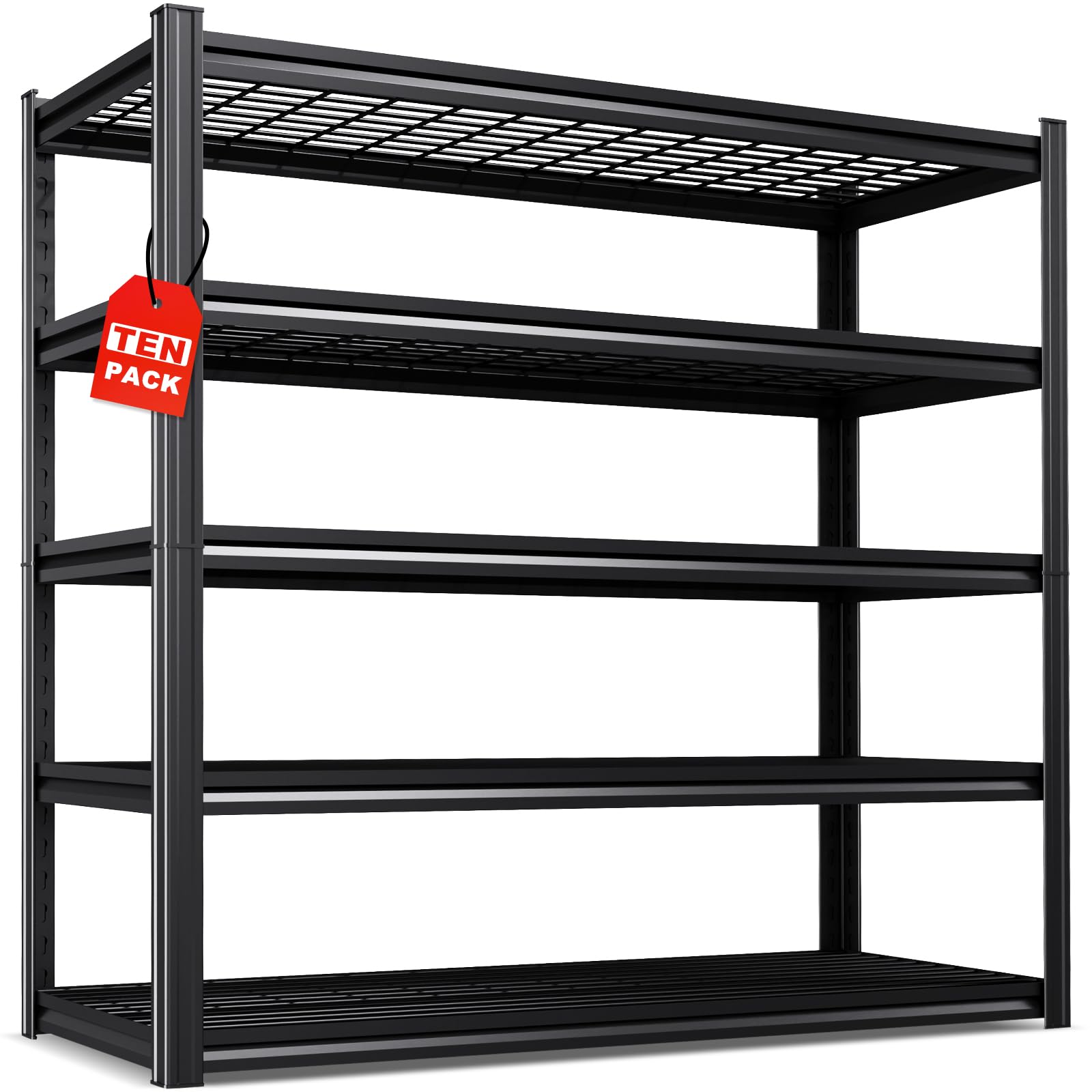 Set of 10 Garage Shelving-3500 lbs 5 Tier Storage Shelves,Adjustable Heavy Duty Metal Shelving Unit and Storage Large Wire Rack,Utility Steel Shelf for Warehouse Industrial Pantry Basement 72"x59"x20"