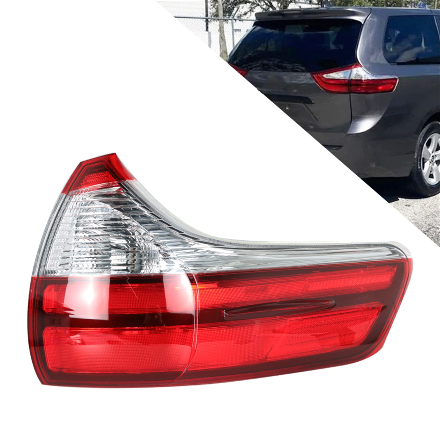 waltyotur clear len tail lights brake lamp right passenger side tail light red brake lamp replacement for 2015-2020 toyota sienna base l le xle 8155008050