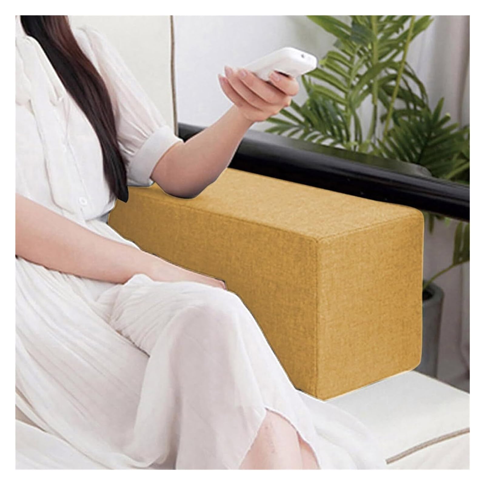 Sofa Bed Armrest Cushion for Head/lumbar Spine Linen Fabric Cover Square Headrest Cushion, Armrest Cushion, Support Cushion for Arm/head/lumbar Spine Gap Filler Elbow Pillow(Yellow,15x25x45cm)