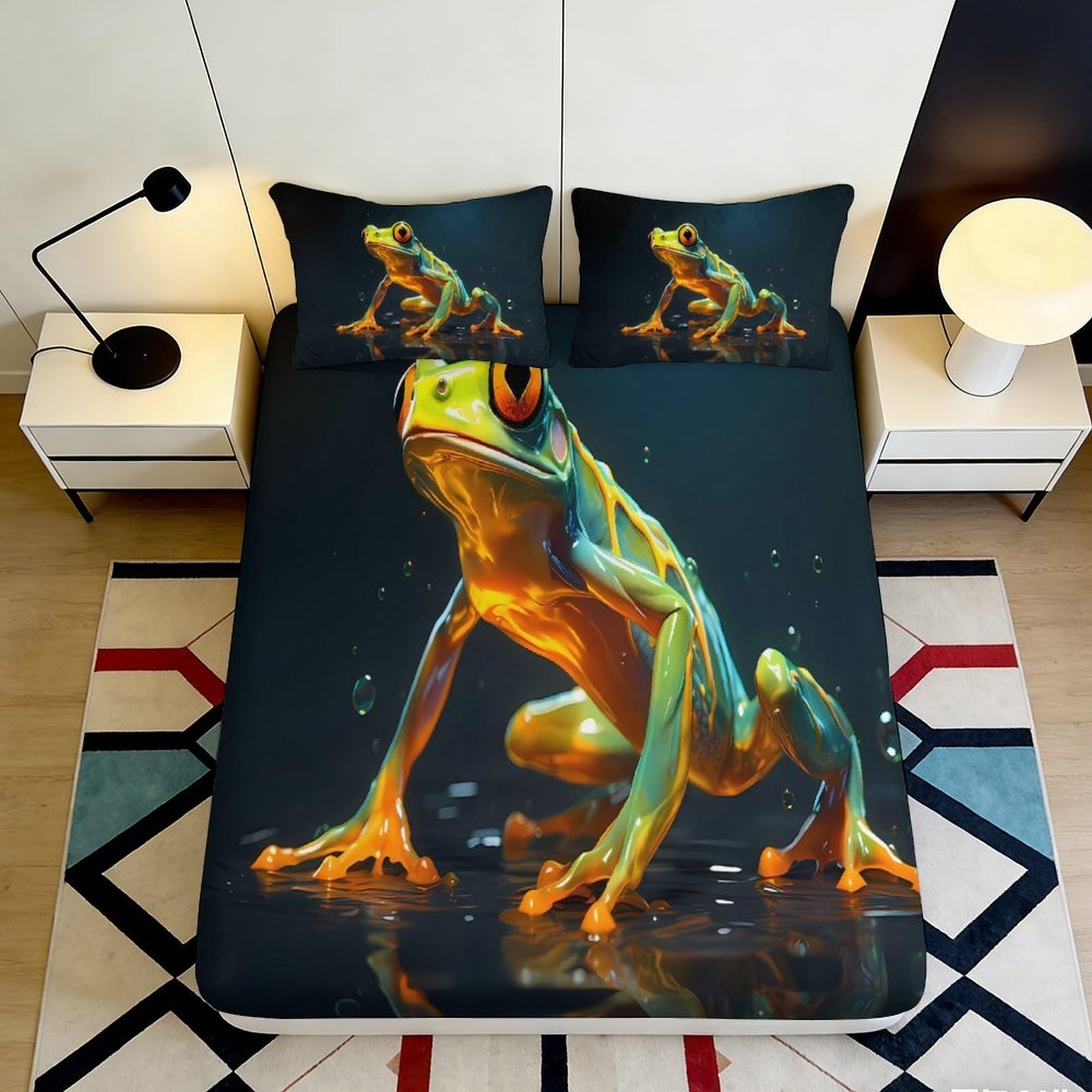 3D Printed Vibrant Frog Fitted Sheet Microfiber Soft Mattress Cover Artistic Animal Design for Bedroom Dorm Decor 90x200x25cm