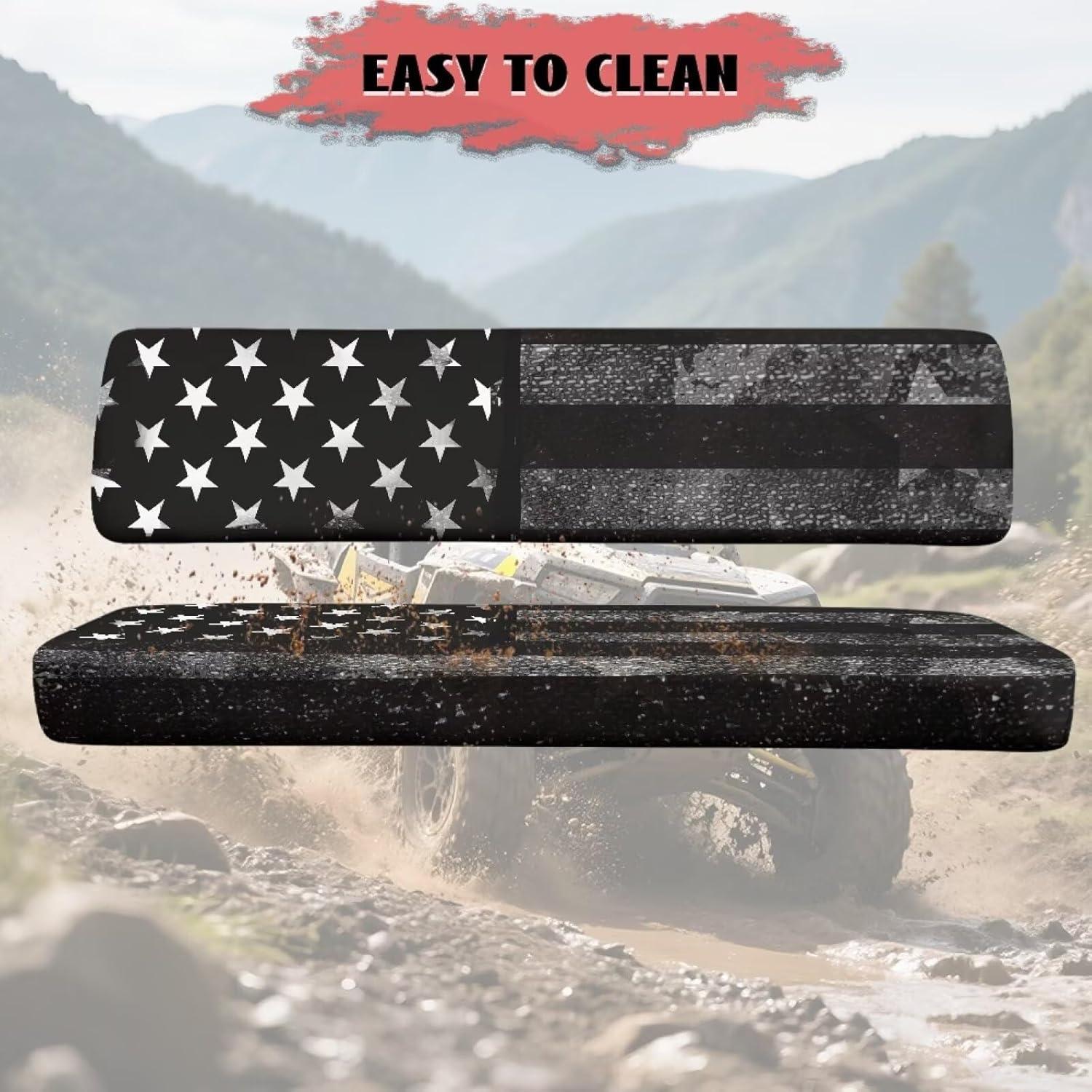 Horeset American Flag UTV Seat Covers Anti-Slip Anti-Scratch Seat Pad Cover Compatible with Kawasaki Mule 600/610 2005-2016 & Mule SX 2017-2023
