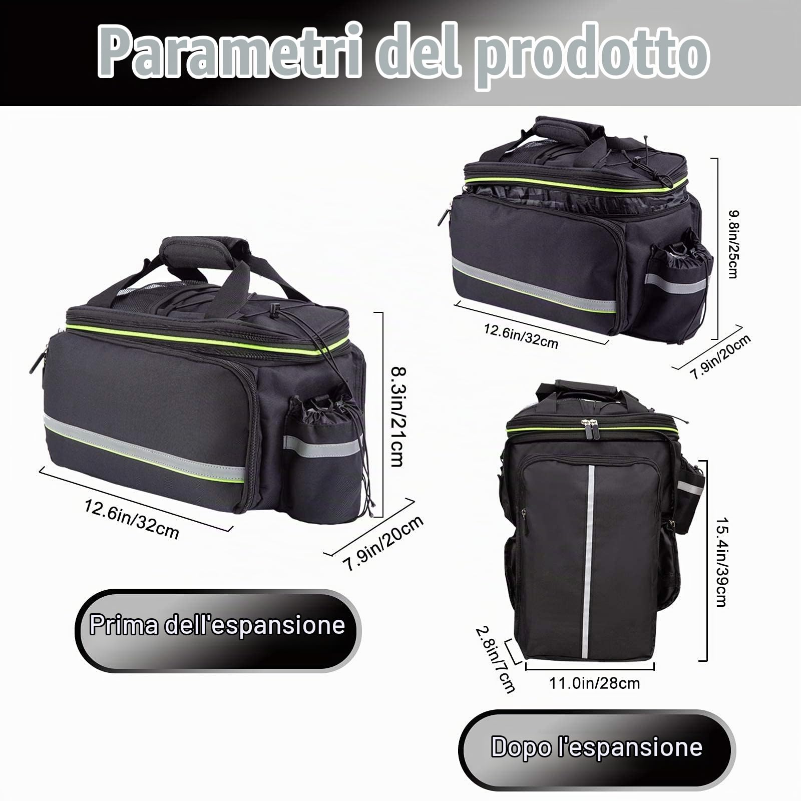 UBORSE Borsa Posteriore Cremagliera per Bicicletta, borsa bici Borsa Bagagli per Bici Portapacchi Scalabile Grande Capacità, Borsa da Viaggio Multifunzionale Riflettenti con Manico e Tracolla (nero-1)