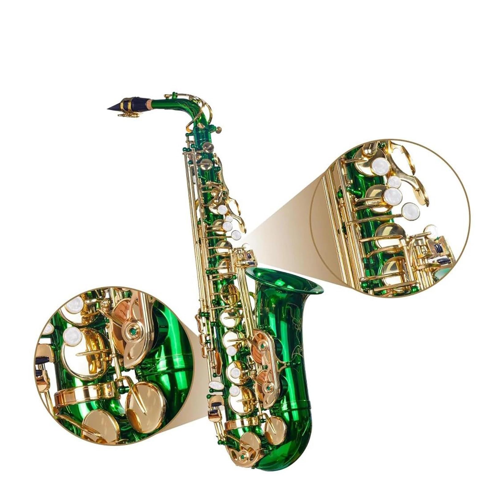 Saxophone Ensemble de saxophone alto vert en mi tige pour débutants comprenant un étui un chiffon de nettoyage des gants une sangle de cou et d'autres accessoires