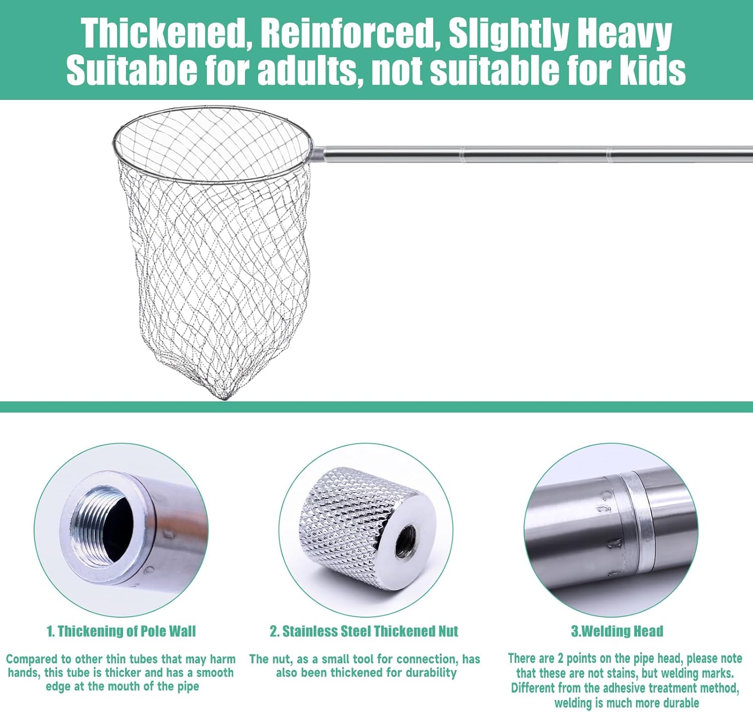 2 Sets Chicken Catching Net Extra Thick 2 Poles 5.25 FT Poultry Fishing Net Extendable Landing Animal Catcher for Bird, Chicken, Goose, Ducks, Fish, Cat(2 Nets, 2 Poles with 3 Sections Each,46 Inches)