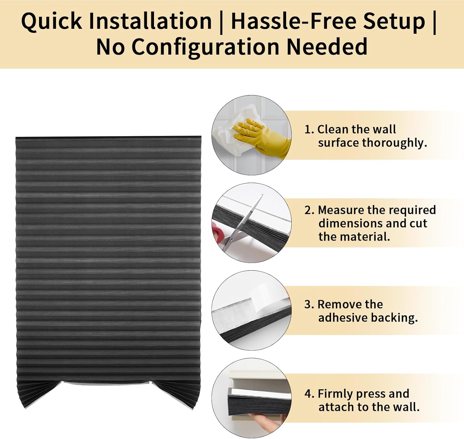 Window Blinds Cordless No Drill Cut to Size Self Adhesive Temporary Blinds Pleated Paper Blinds for Windows Doors, Paper Room Darkening Shades for Home Nursery Bedroom (Grey, 60x150cm)