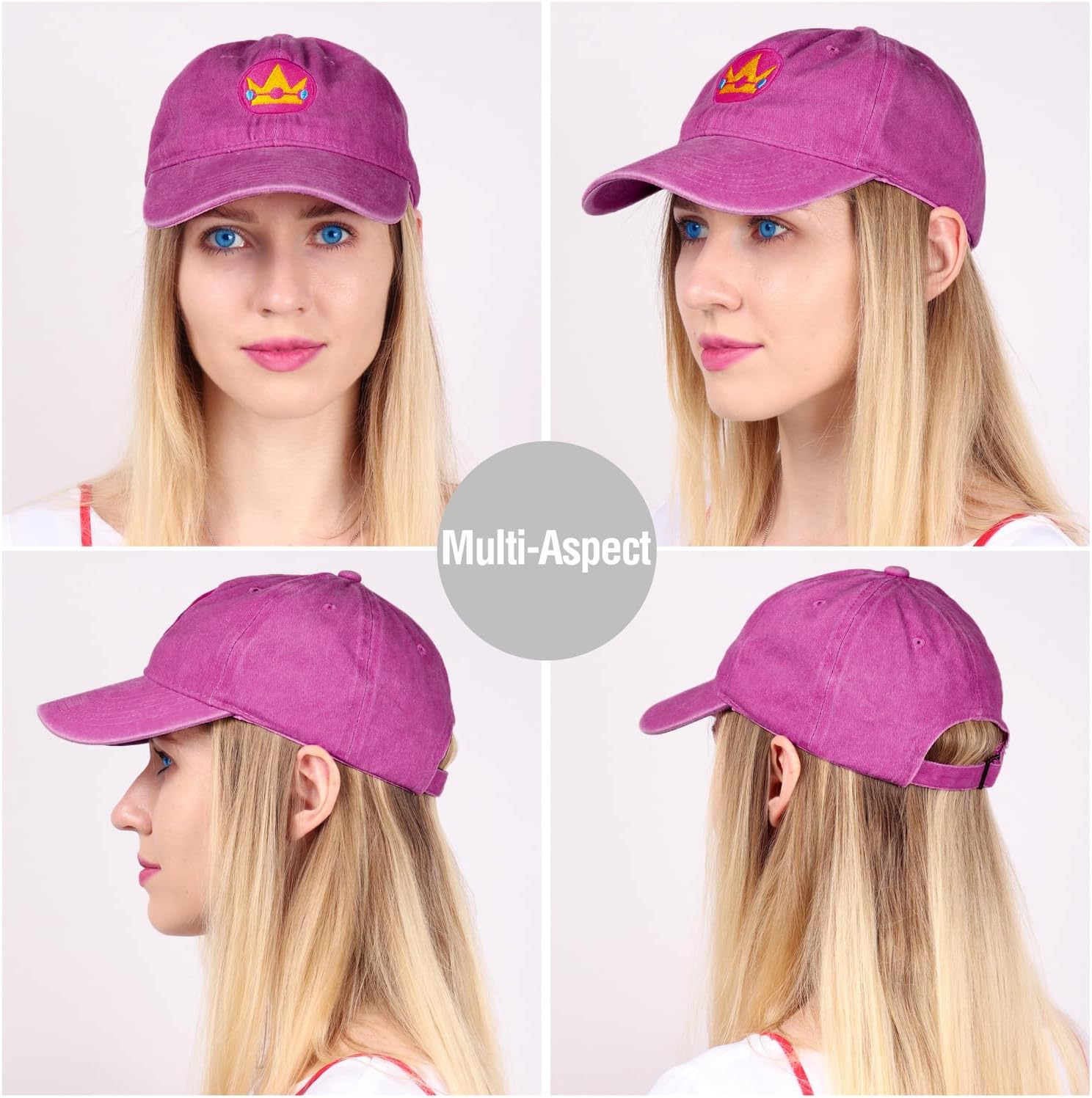 C-ZOFEK Embroidery Peach Hat Washed Denim Magenta Baseball Sun Cap Adjustable for Women - Image 4
