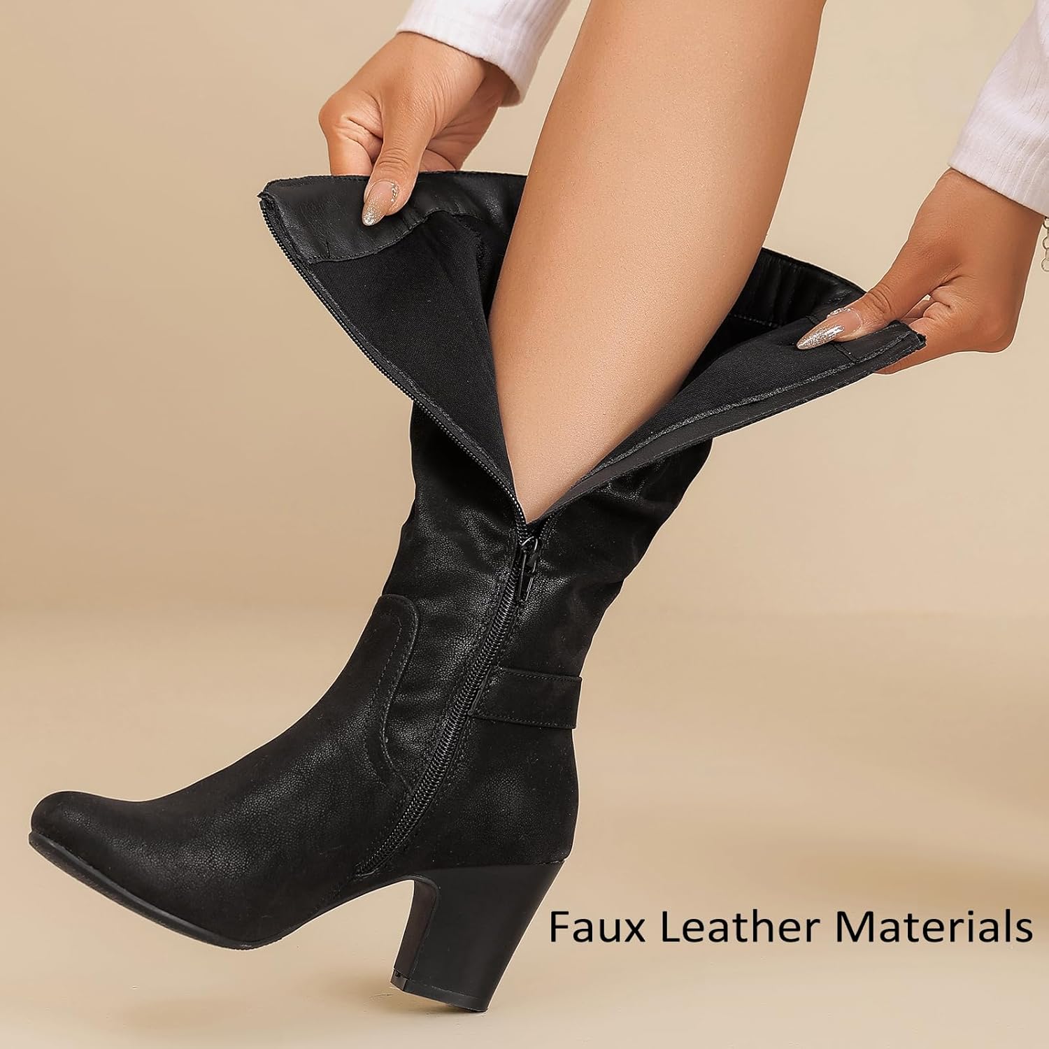 Ruiee Knee High Boots for Women Slouchy Chunky Heel Long Boots Pointed Toe Comfort and Fashion Fall Winter Woman Boot. - Image 3