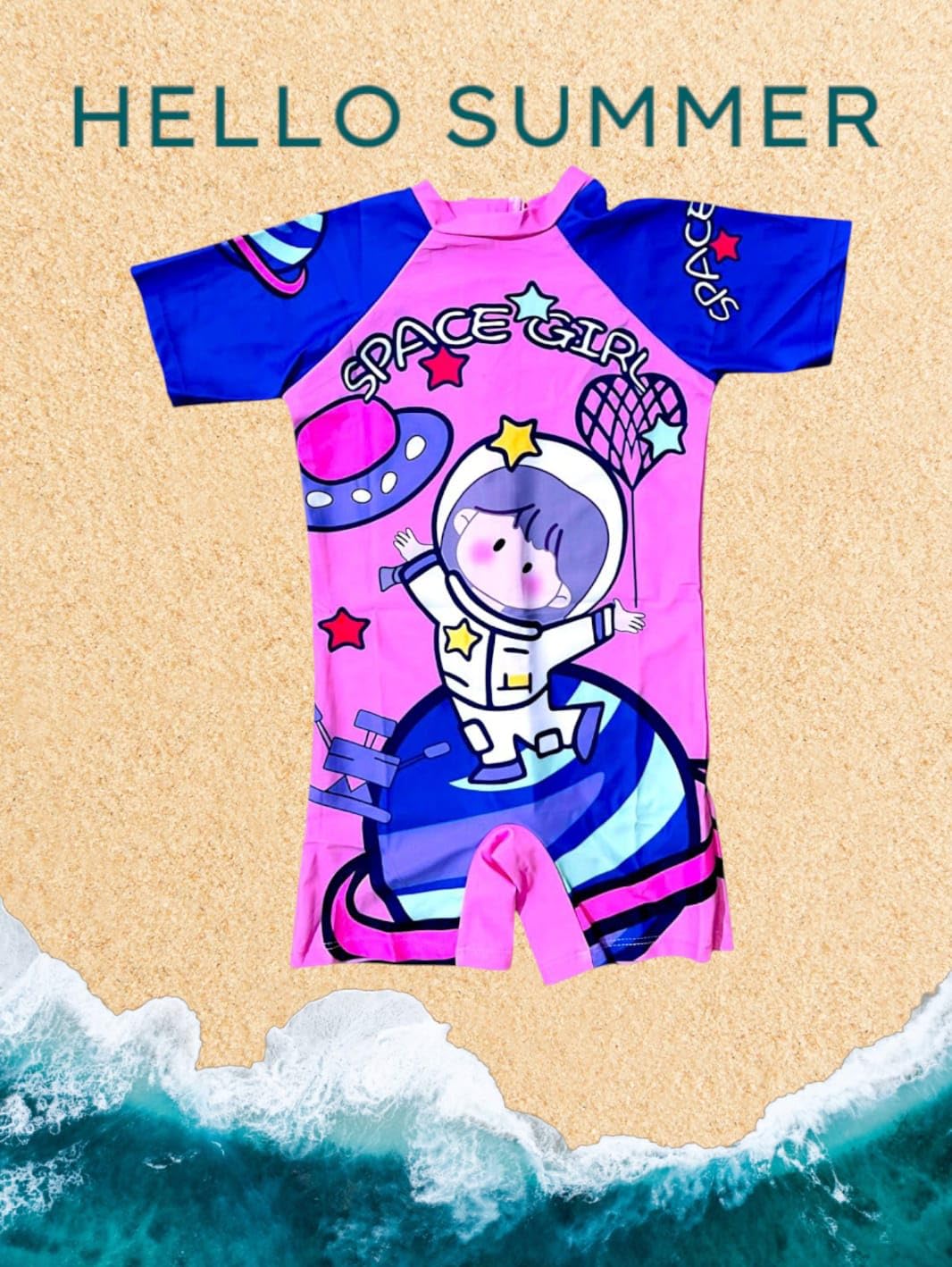 THE MORNING PLAY Morex Swimming Costume for Kids Girls & Boys One-Piece Swimwear Swimsuit Set Unisex (MODAL-2001) (in, Age, 3 Years, 4 Years, Regular, PINK-SPACE-GIRL-STYLE-10) - Image 2 thumbnail