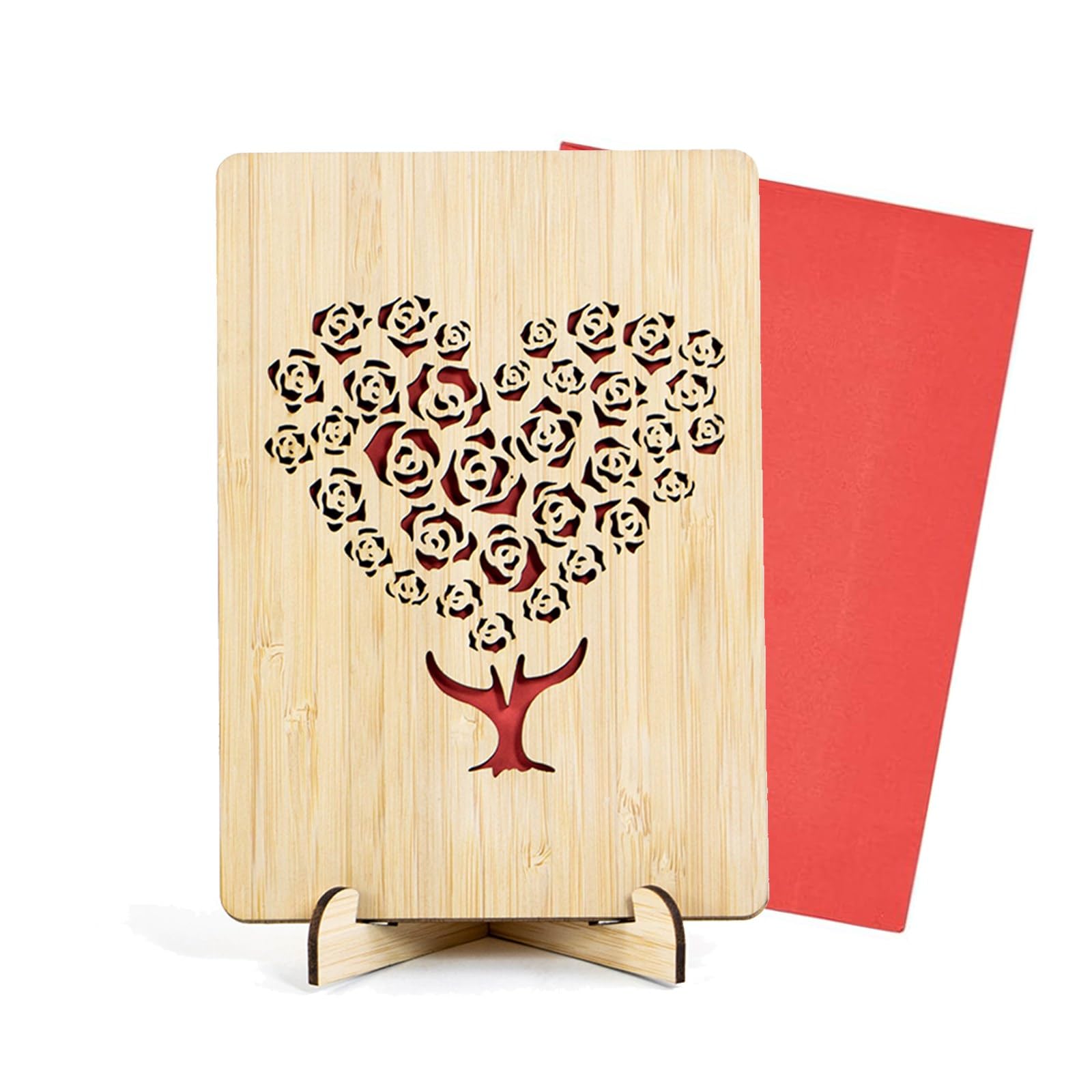 TUMYBCC Engraved Wooden Birthday Card with Stand, 5th Wedding (Rose Tree)