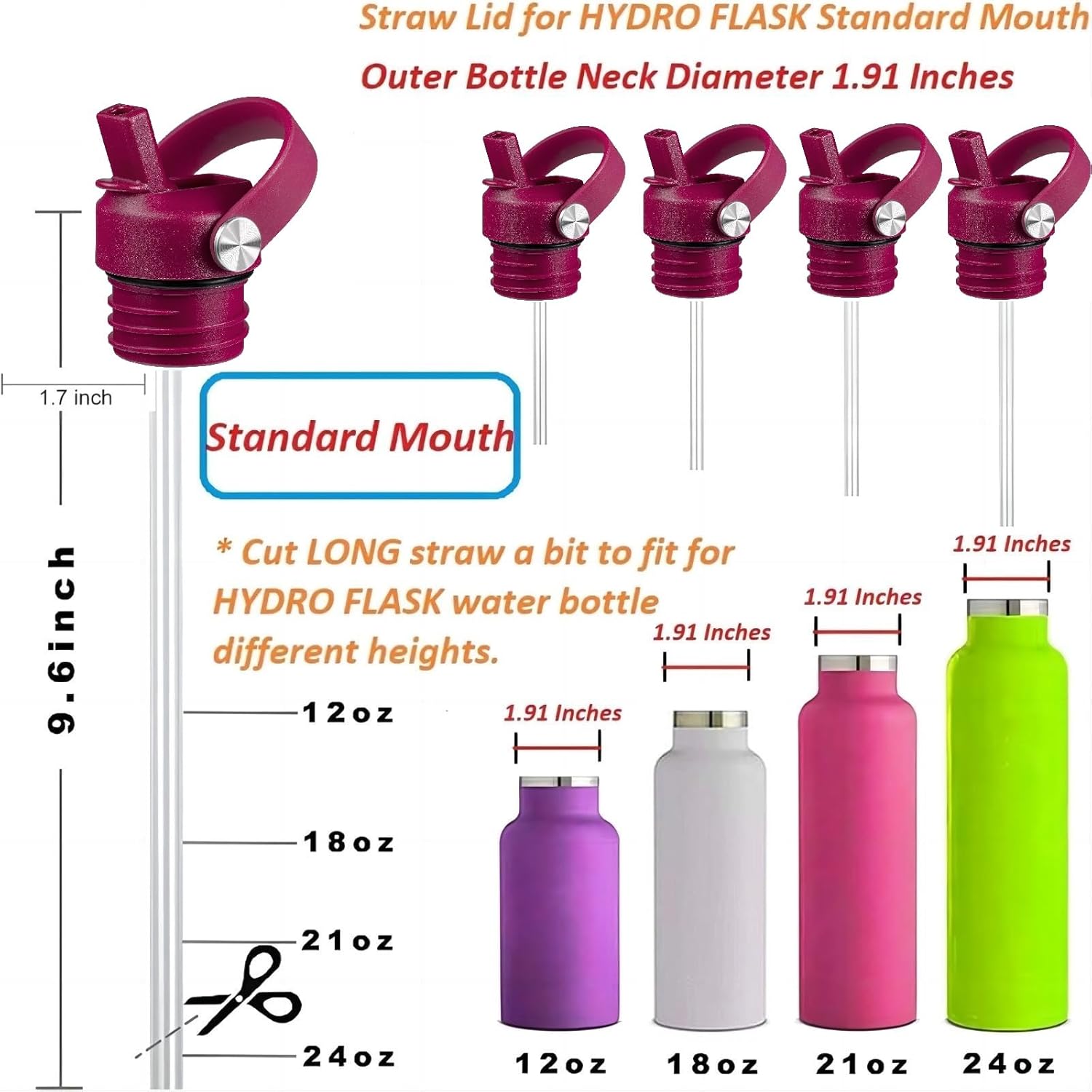 Straw Lid for Hydroflask, Lids with Straw for Hydro Flask 18 21 24 oz Standard Mouth, Replacement Sport Cap for HydroFlask Top Lid with Flexible Handle, Sport Water Bottle Cap Accessories - Image 2