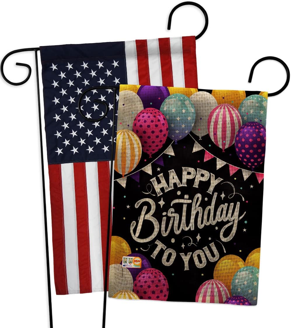 Birthday to You Burlap Garden Flags Pack Celebration Cake Gift Present Candy Bouquet Occasion Anniversary Party USA Vintage Applique Small Decorative Yard House Banner Double-Sided US Made 13 X 18.5