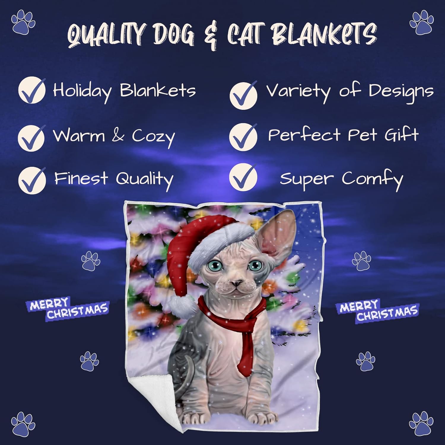 Doggie of the Day Sphynx Cat Blanket - Christmas Winterland Wonderland - Super Soft & Warm Pet Theme for Sofa or Bed, Warm Fleece, Sherpa or Woven Material, BLNKT89451 (30x40 Fleece)