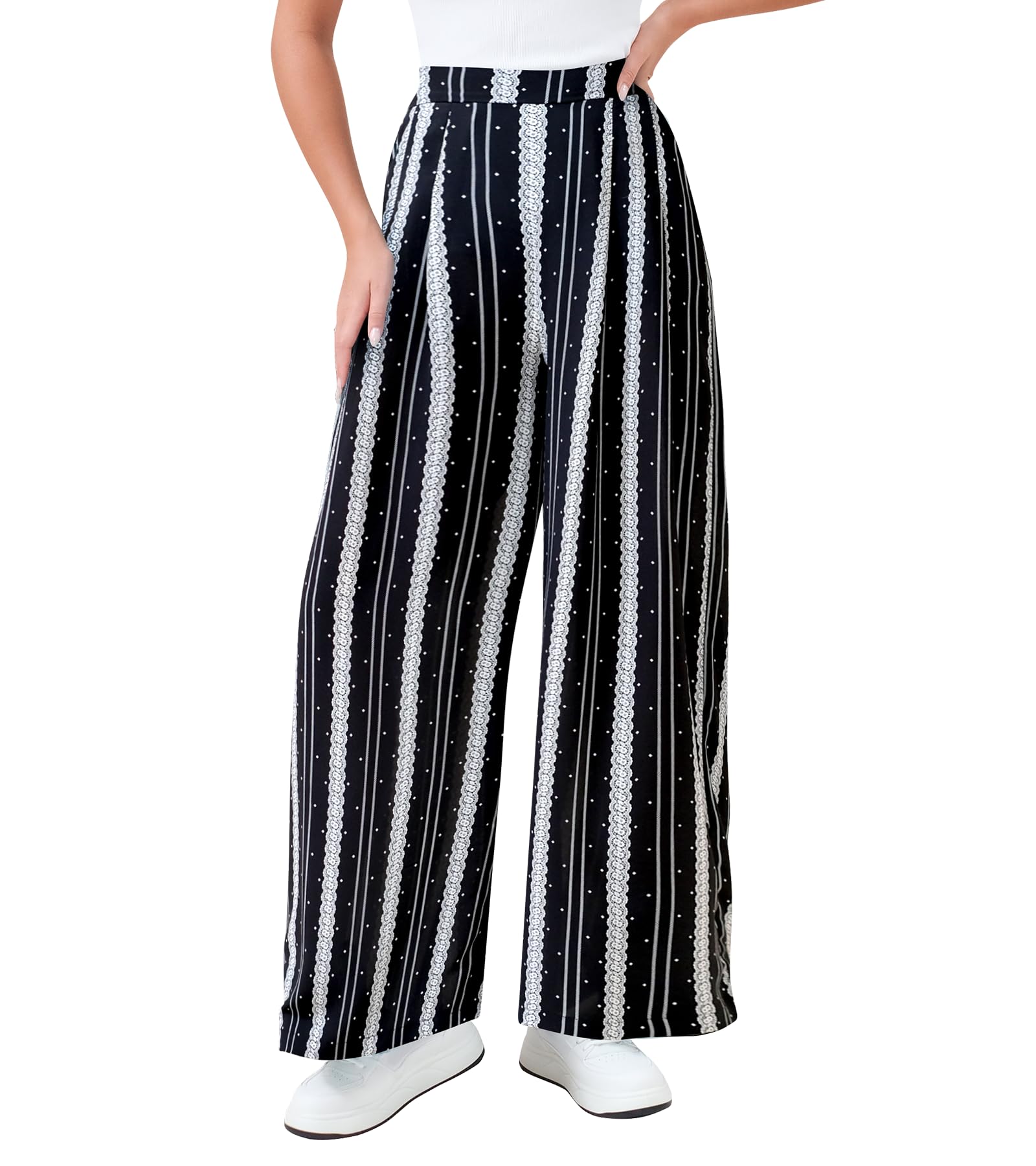 Palazzo Pants for Women High Waist Wide Leg Flowy Dressy Casual Boho Trousers with Pockets Black X-Large