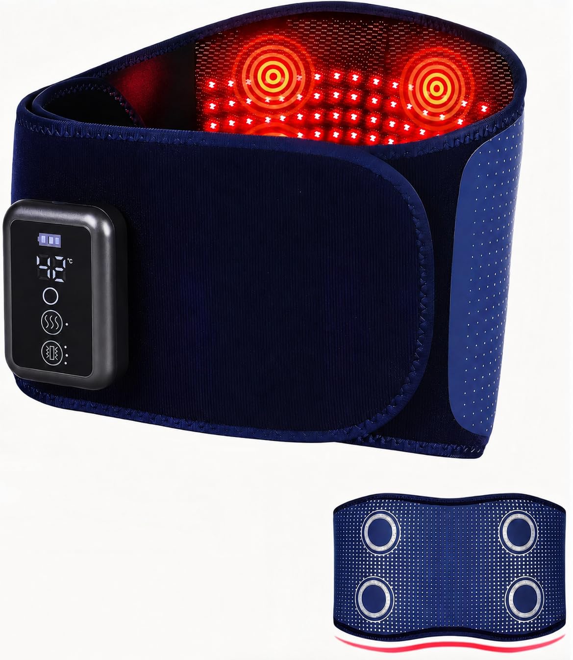 Cordless Back Massager Belt - Near Infrared & Red Light Heating Pad for Back Pain, 5 Heating Levels,3 Vibration Modes, Lower Back Massager for Pain Relief Deep Tissue,4 Motors,Battery-Powered (Blue)