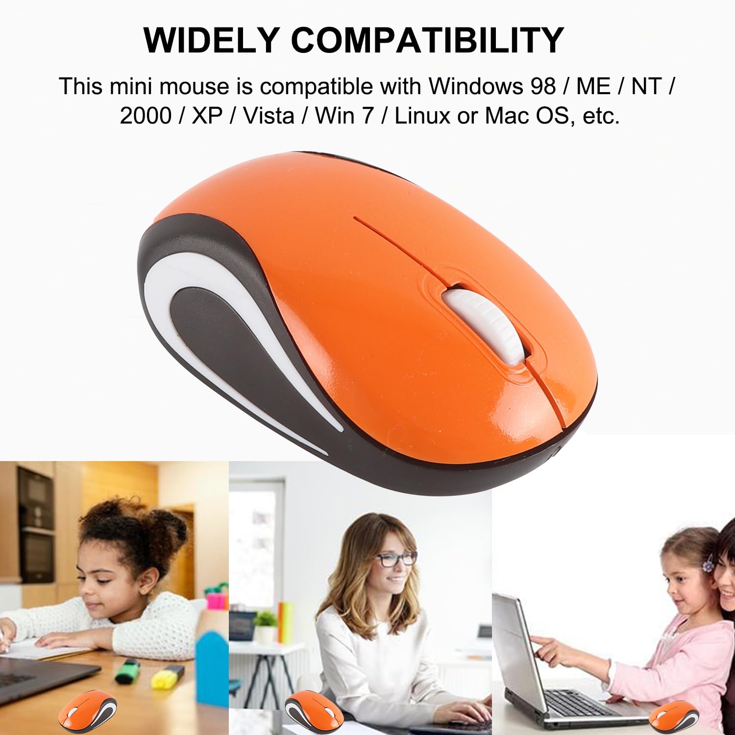 Bezprzewodowa myszka urocza mini mysz komputerowa, mały rozmiar, kieszonkowa, przenośna, kompaktowa, podróżna, optyczna mysz USB, 3 przyciski, 1000 DPI do laptopa, komputera, notebooka, MacBooka