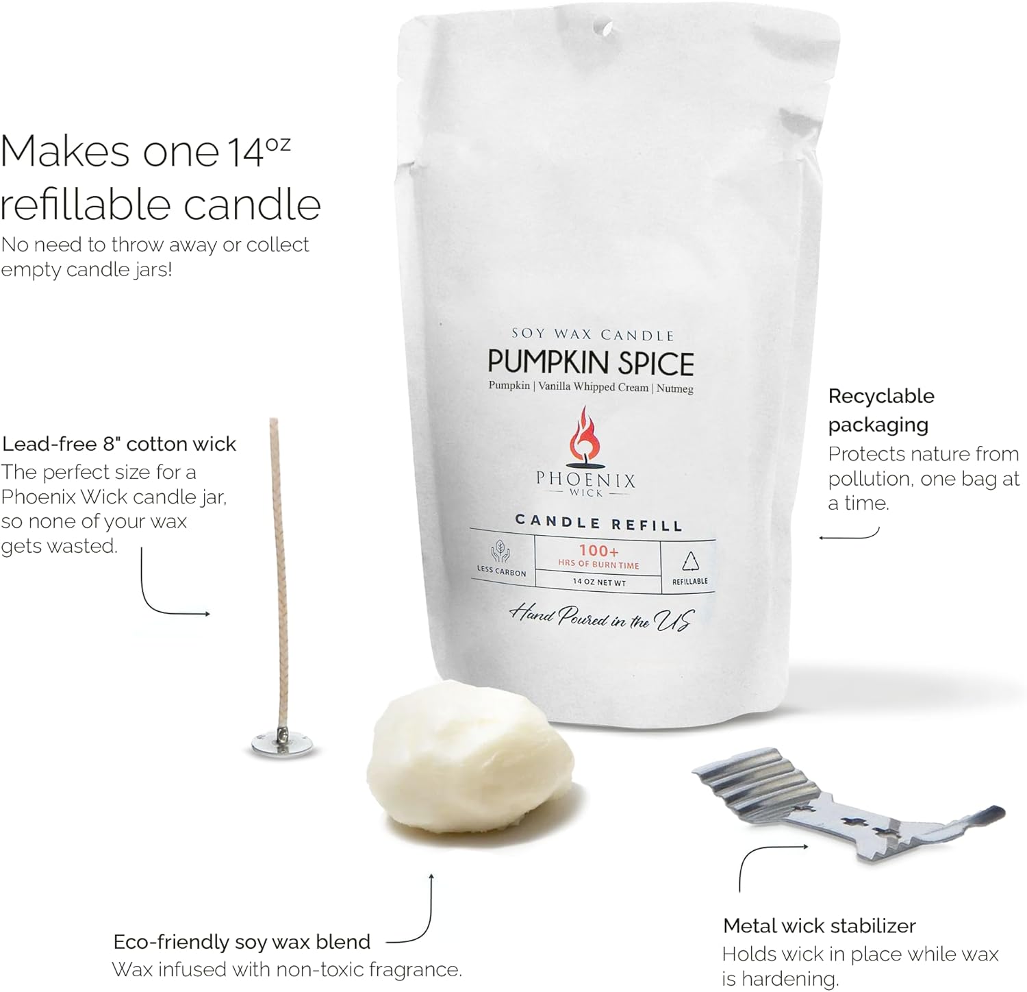 Phoenix Wick Candle Making Kit – Transform Anything Into A Candle – Candle Making Kit with Wick + 14oz Wax (Pumpkin Spice Scent)