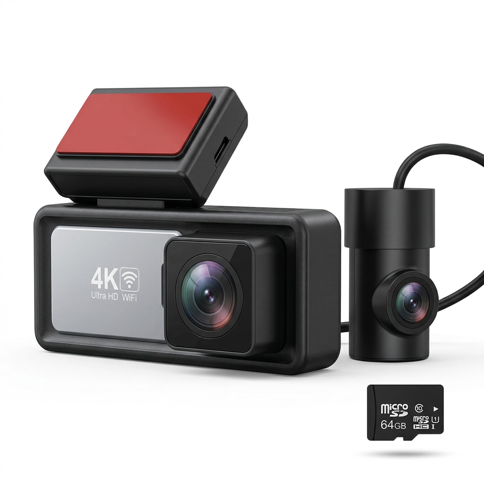 Pentro 4K Dual Dash Cam Front and Rear UHD 2160P 1080P Car Camera with WiFi 64GB SD Card