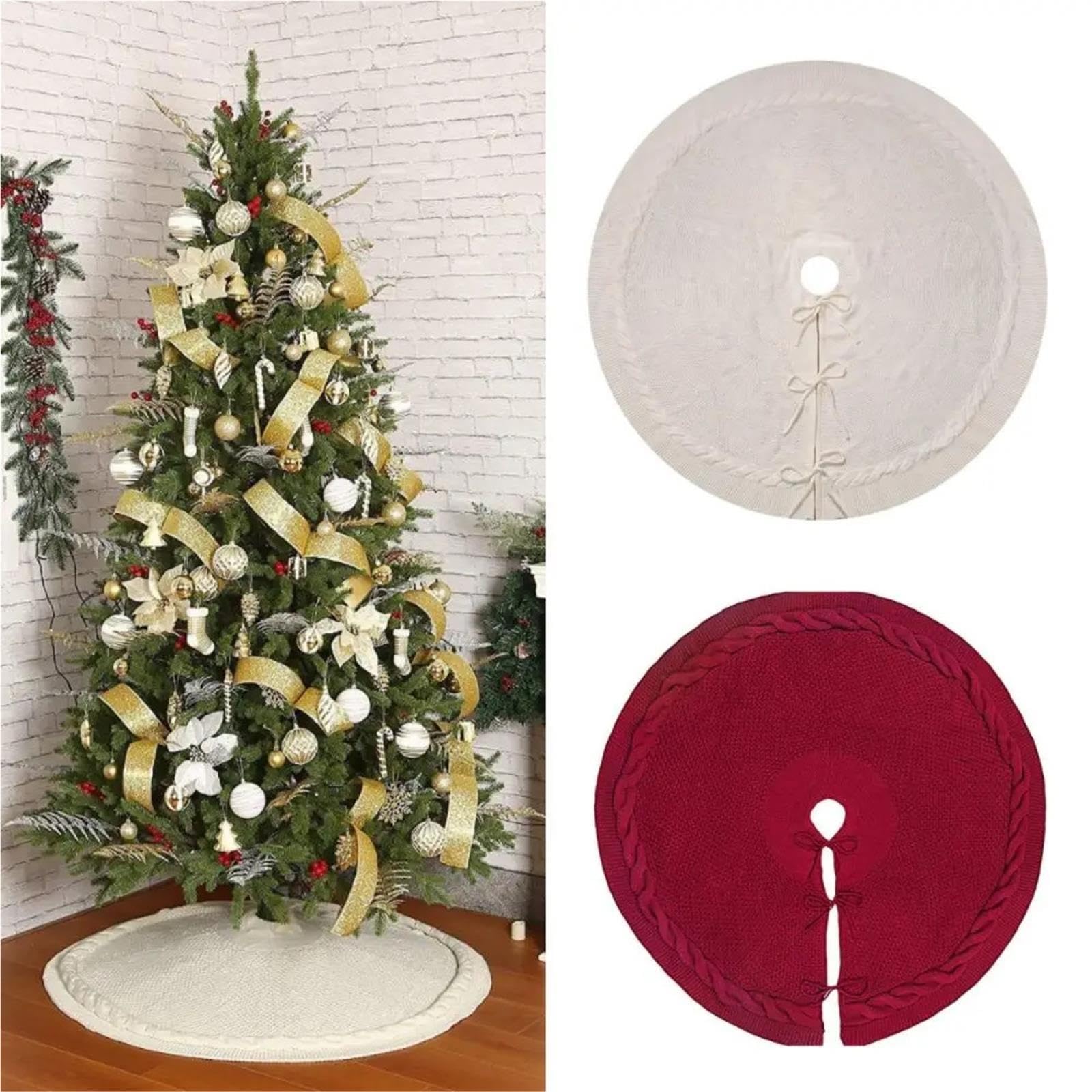 Copri Albero Gonna for albero di Natale lavorata a maglia a trecce