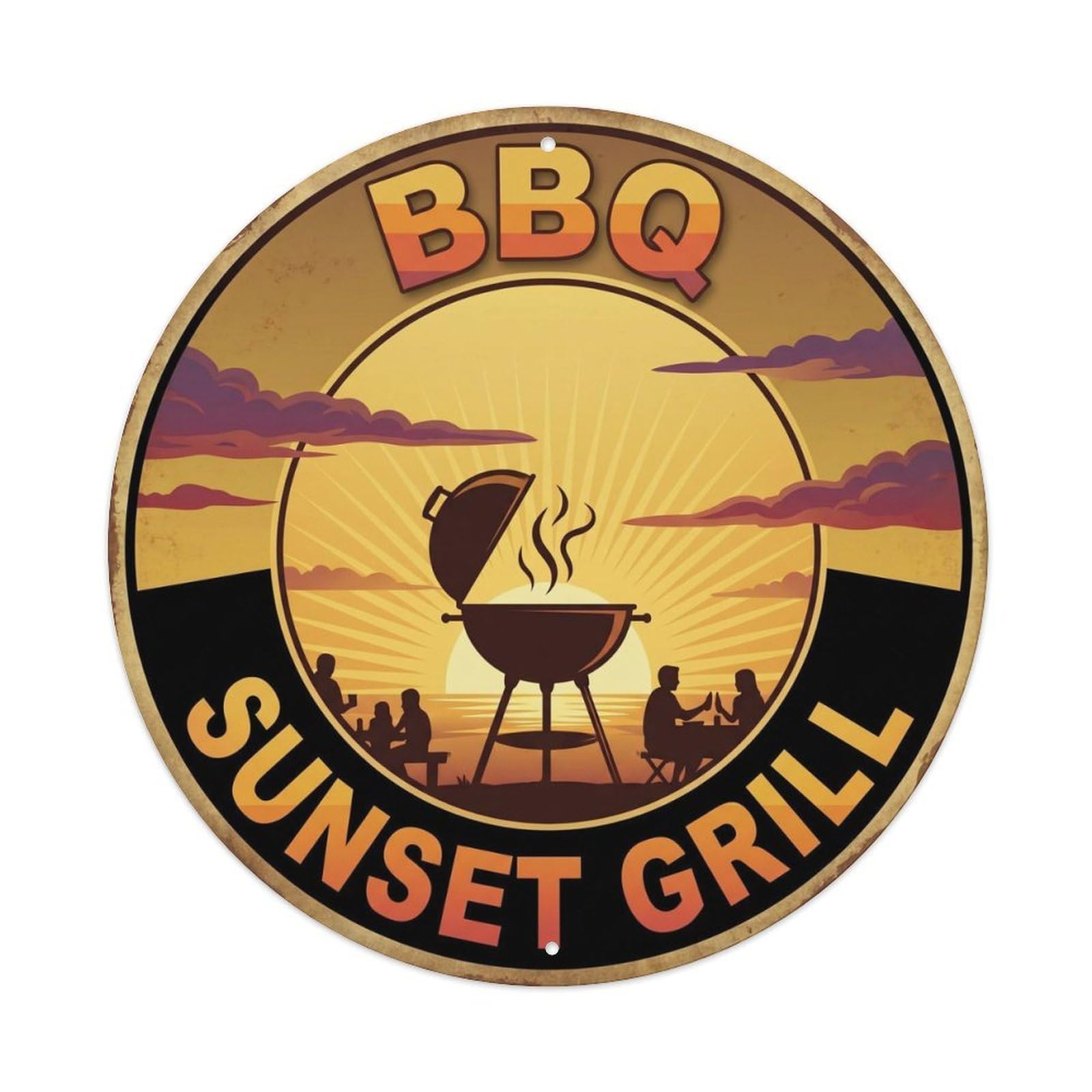 BBQ Sunset Grill Metal Tin Sign