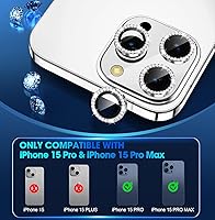 Vista 2 de Xfilm Protector de lente de cámara para iPhone 15 Pro/iPhone 15 Pro Max, anillo de diamante de metal individual brillante, dureza 9H, protector a