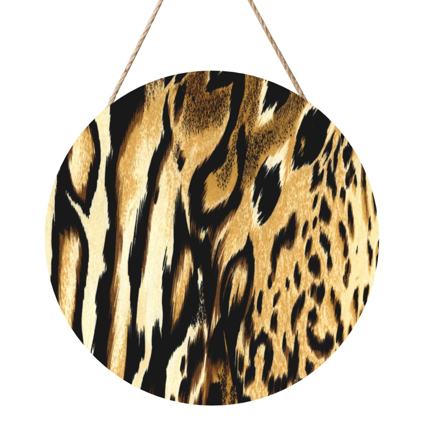 InOmak Leopard Lion Tiger Skin Fur Brindle, Round Wood Panel Painting 12 in, Wall Hanging Painting For Home