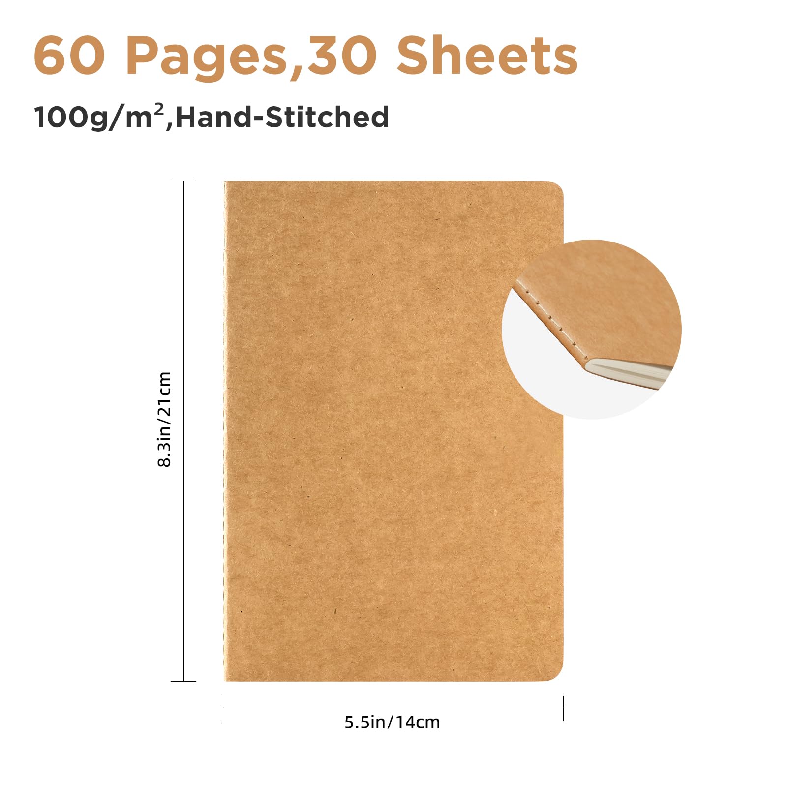 HOMEMARS Notatnik A5 w kropki, 100 GSM, gruby papier, 14 x 21 cm, 8 sztuk, 60 stron dziennika dla studentów, do pisania, podróży i biznesu, okładka z kartonu, pamiętnik notatek i zeszyt tematyczny
