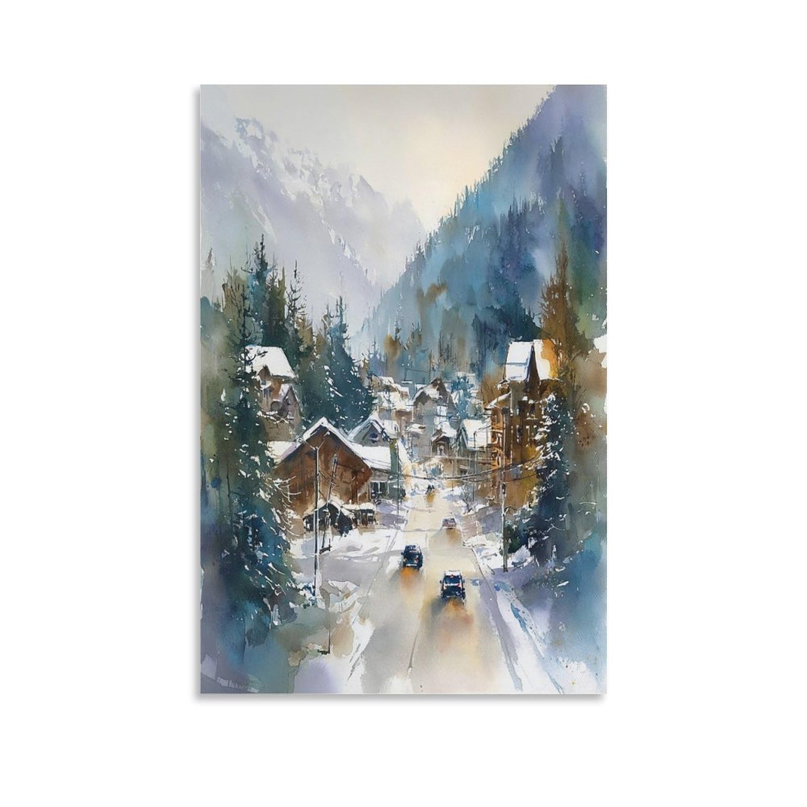 XWYMXZ Breckenridge Colorado Watercolor Print Ski Town Poster 20x30inch(50x75cm) Vintage Watercolor Canvas Art