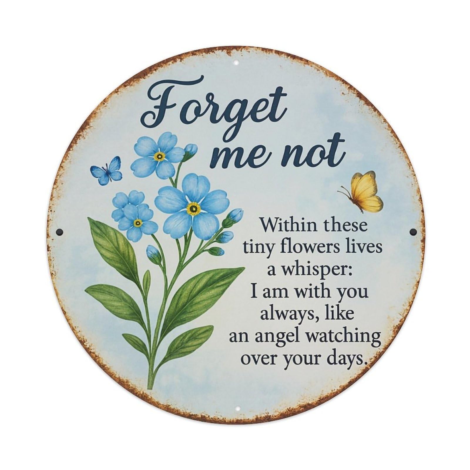 Forget Me Not Flowers And Butterflies Tin Sign Metal Poster Vintage Metal Signs for Home Man Cave Bar Cafe Kitchen laundry room Wall Decorations Gift 8x8Inch