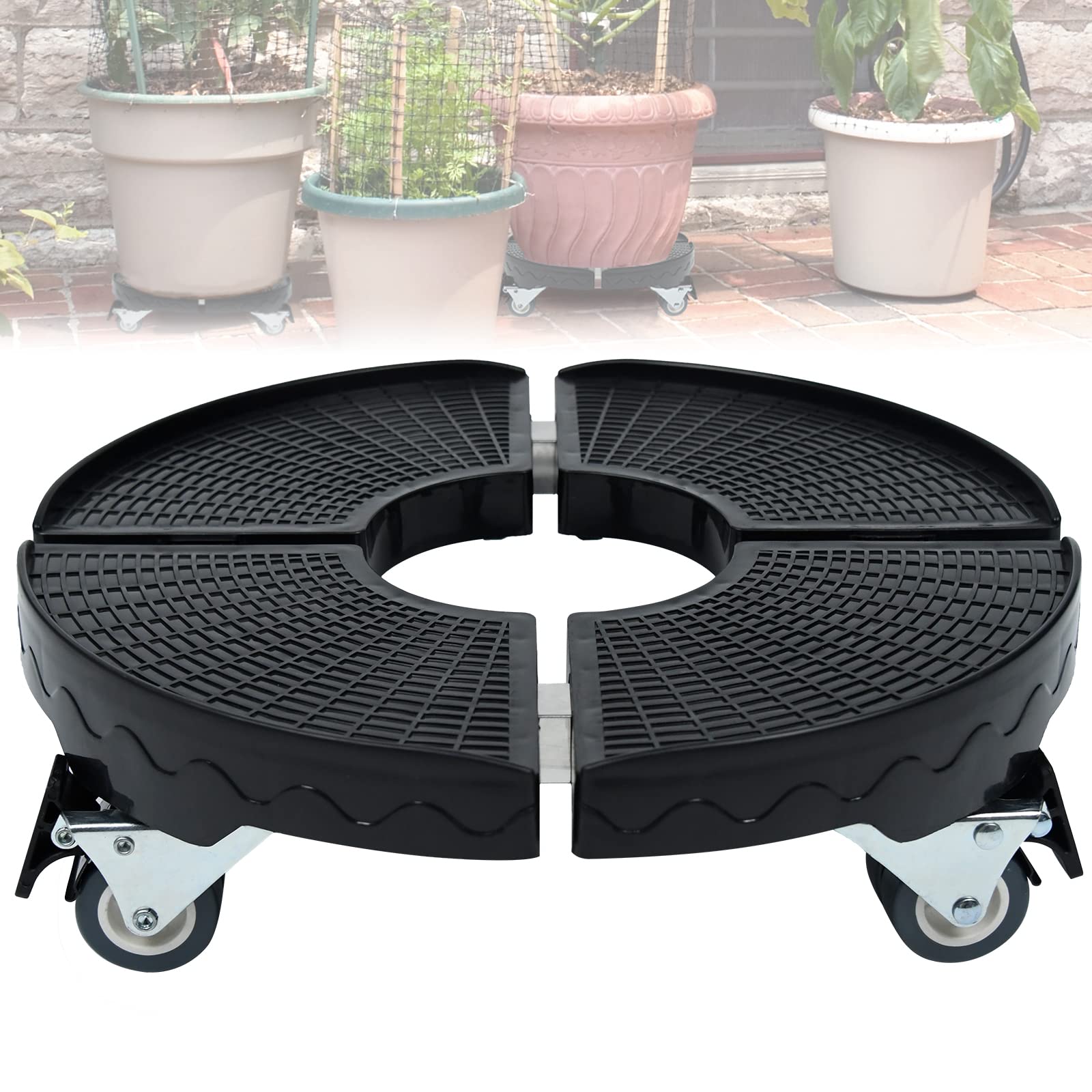 LARS360 Plant Caddy with Wheels, Adjustable 39-52 cm Rolling Plant Stand, 360° Rotatable Wheels, Non-Slip Panel, 300 kg Load Capacity, Indoor Outdoor Plant Trolley – Black