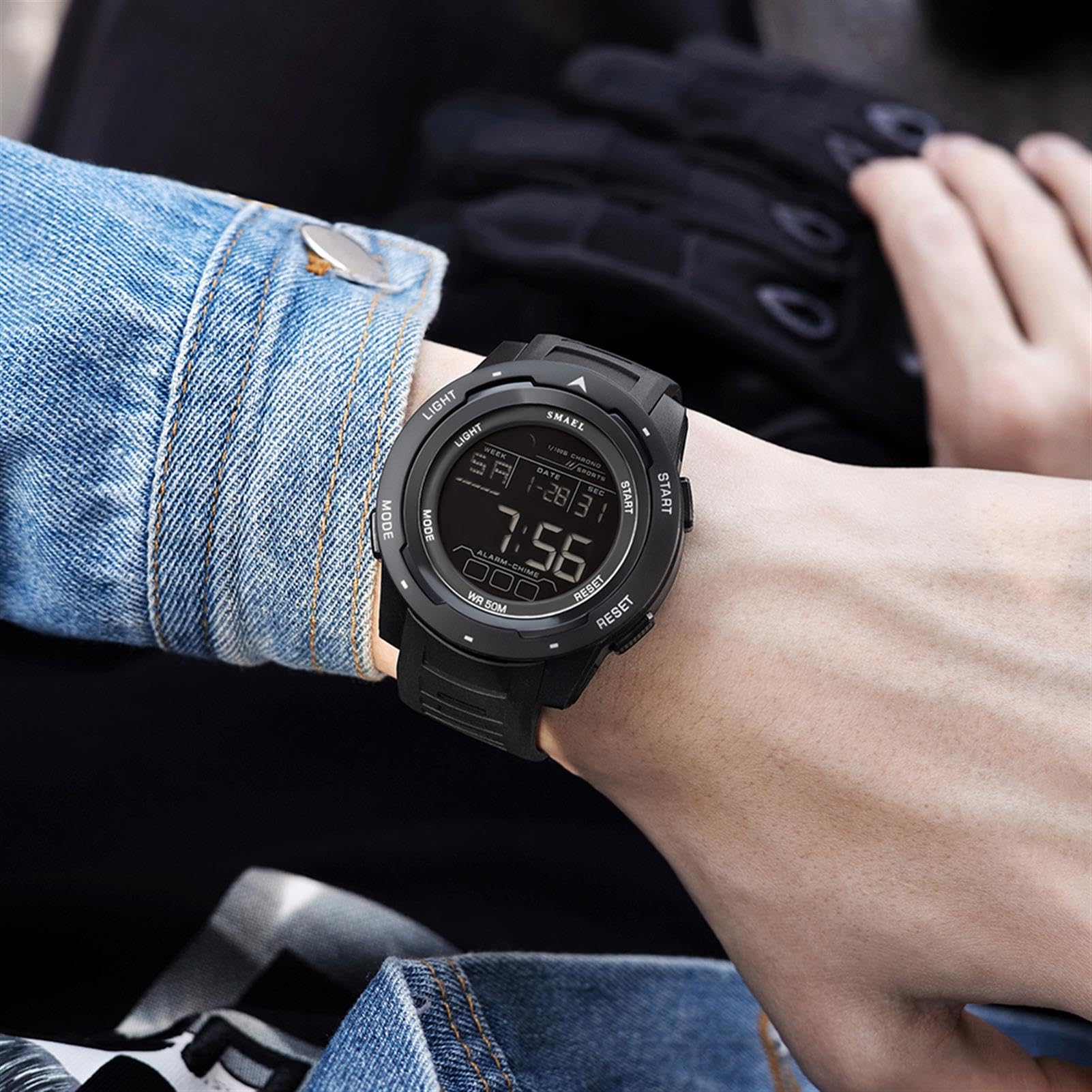 Montre Homme Digitale Outdoor Sport Multifonction Étanche LED Lumière Alarme Calendrier Date avec Bande De PU