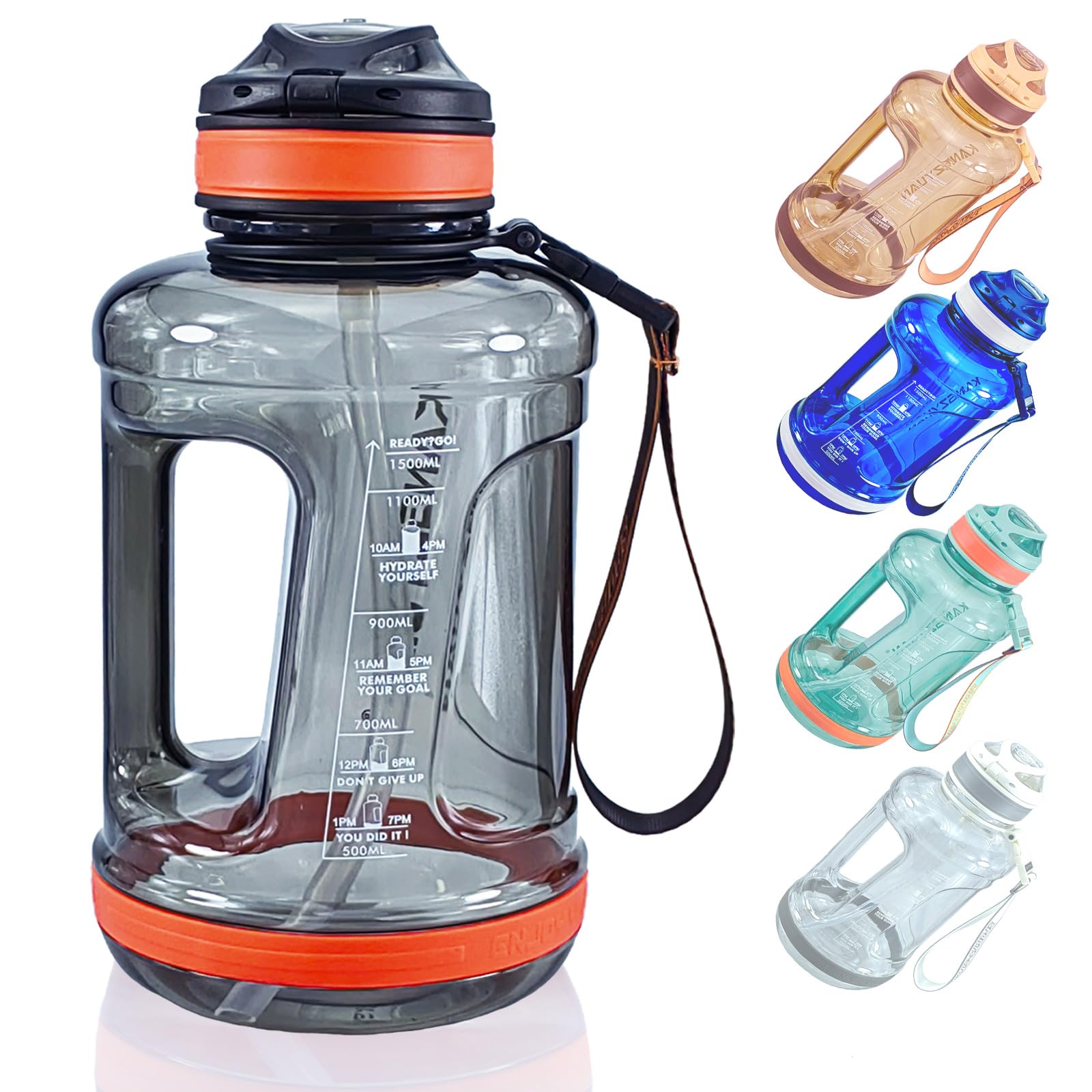 Goodatech Borraccia Sportiva, 1.5L/52 Oz, a Prova di Perdite, senza BPA, con Indicatore di Tempo, Riutilizzabile per Atletica, Ciclismo, Palestra, Ufficio, Viaggi all'Aperto (Nero)