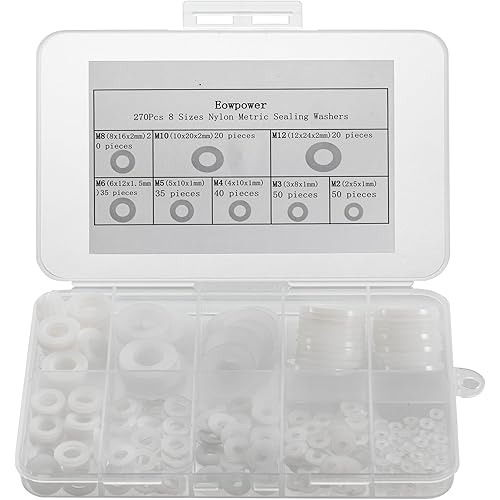 Eowpower 270 Pieces 8 Sizes Nylon Metric Sealing Washers Assortment Set