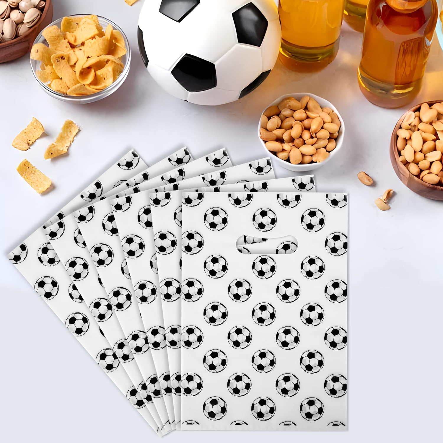 50-Pack Soccer Party Gift Bags - 6.69x9.84 Inch Green Plastic Treat Bags For Sports Events