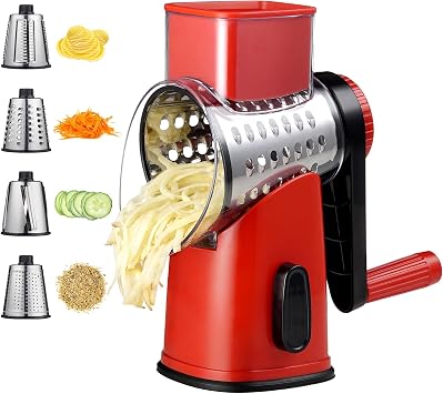 Rotary Hand Crank Cheese Grater,Cheese Shredder Vegetable SlicerRed