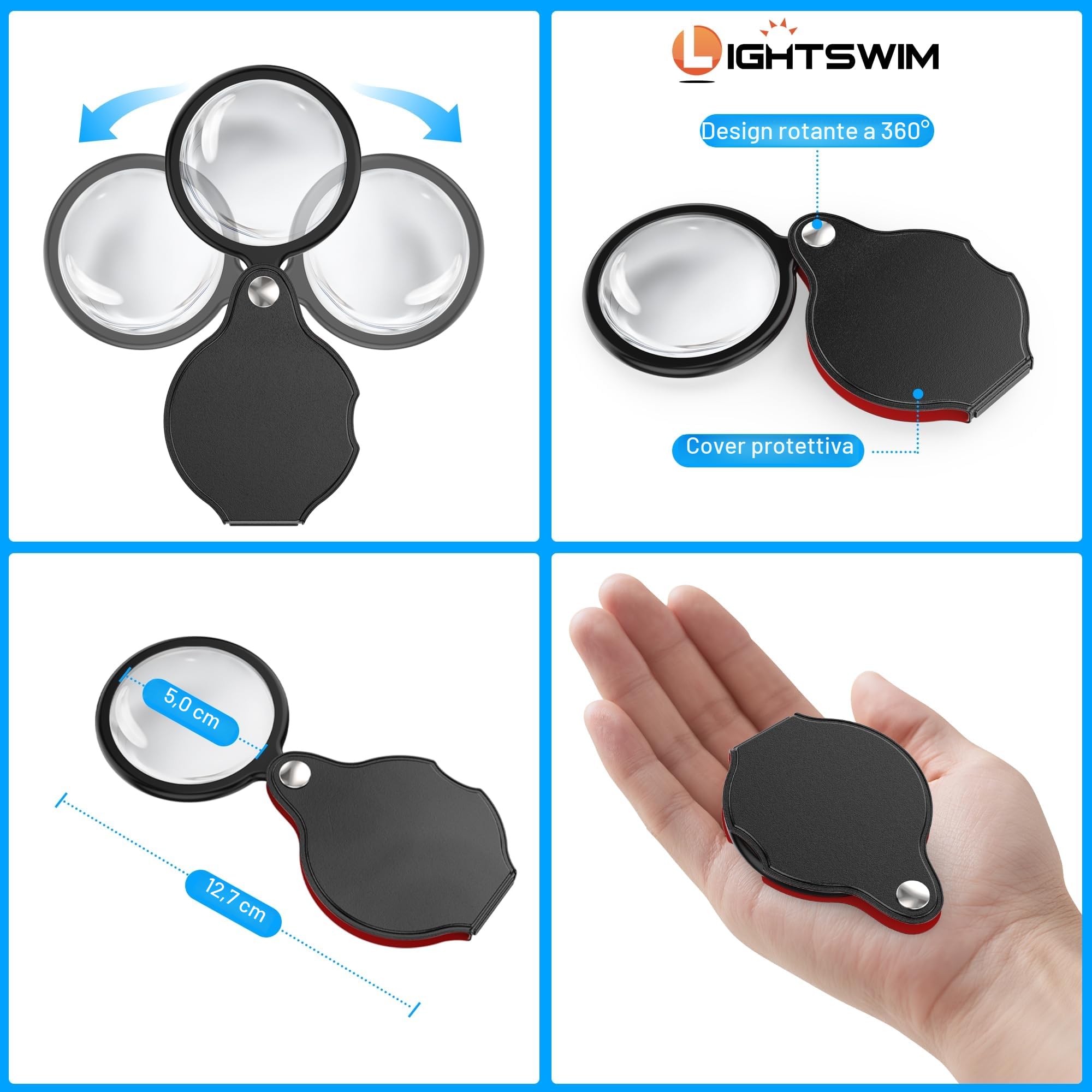 Lente d'ingrandimento da collo con luce 138mm 5X portatile illuminata 10X migliorate