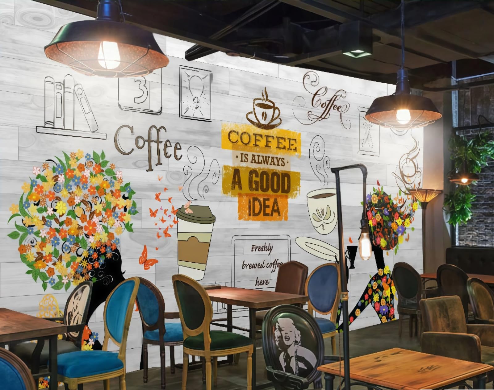 Tapeta Moda Drewniana Deska Ręcznie Malowane Litery Kawy Bar Napoje Tło Ściana Zachodnia Restauracja Tapeta Kawiarnia Mural, 3D, 150 x 105 cm