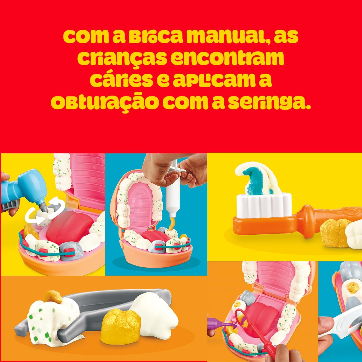 Play-Doh, Massinha de Modelar Infantil, Brincando de Dentista - Conjunto de Brinquedo com 10 Acessórios e 6 Potes - A partir de 3 Anos