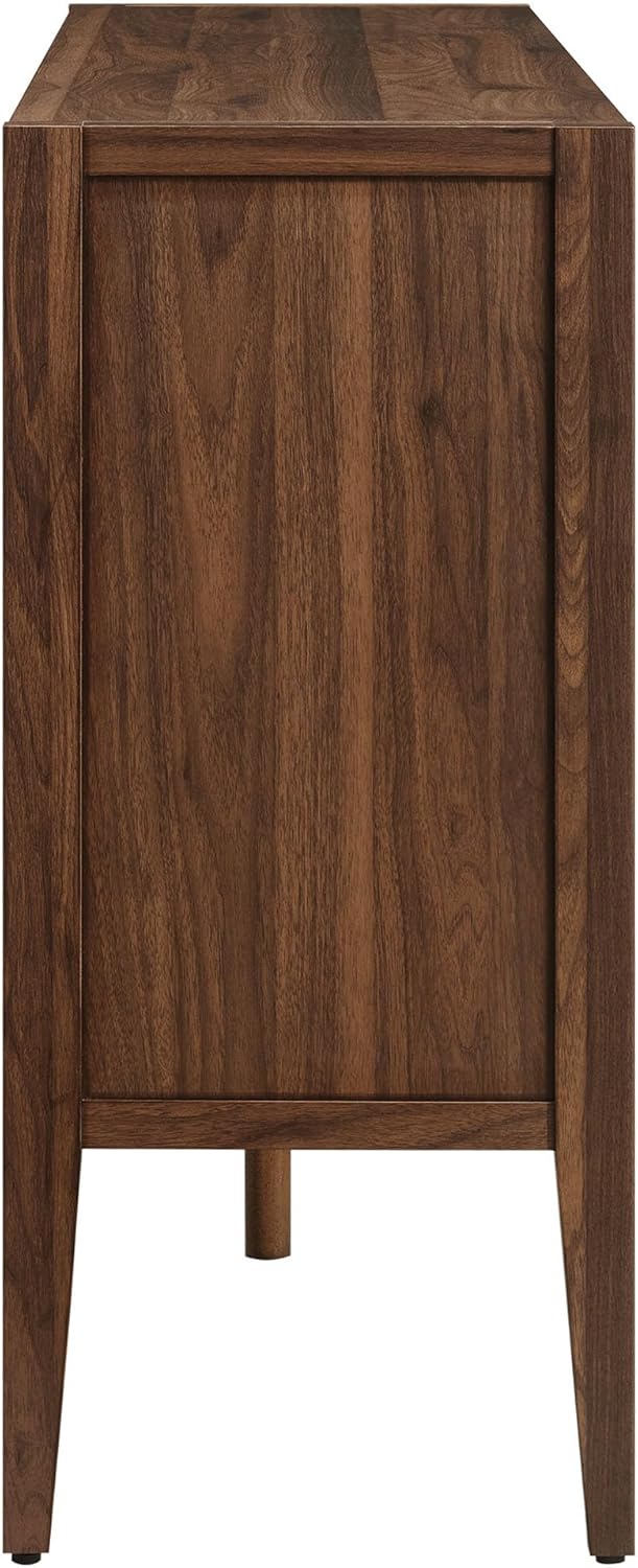 Modway Nell 72 Inch Sideboard Buffet Cabinet with Glass Doors in Walnut – Modern Storage Display Case with Adjustable Shelves for Dining Room, Kitchen, Living Room