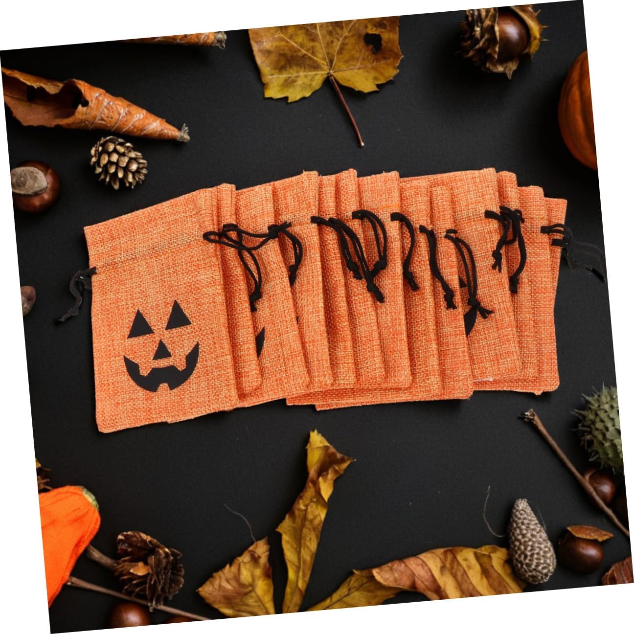 TOPPERFUN Halloween Burlap Bags Set 50pcs Orange Pumpkin Drawstring Packaging Bags for Candy Party Favors Treats Wrapping Halloween Party Supplies and Adults