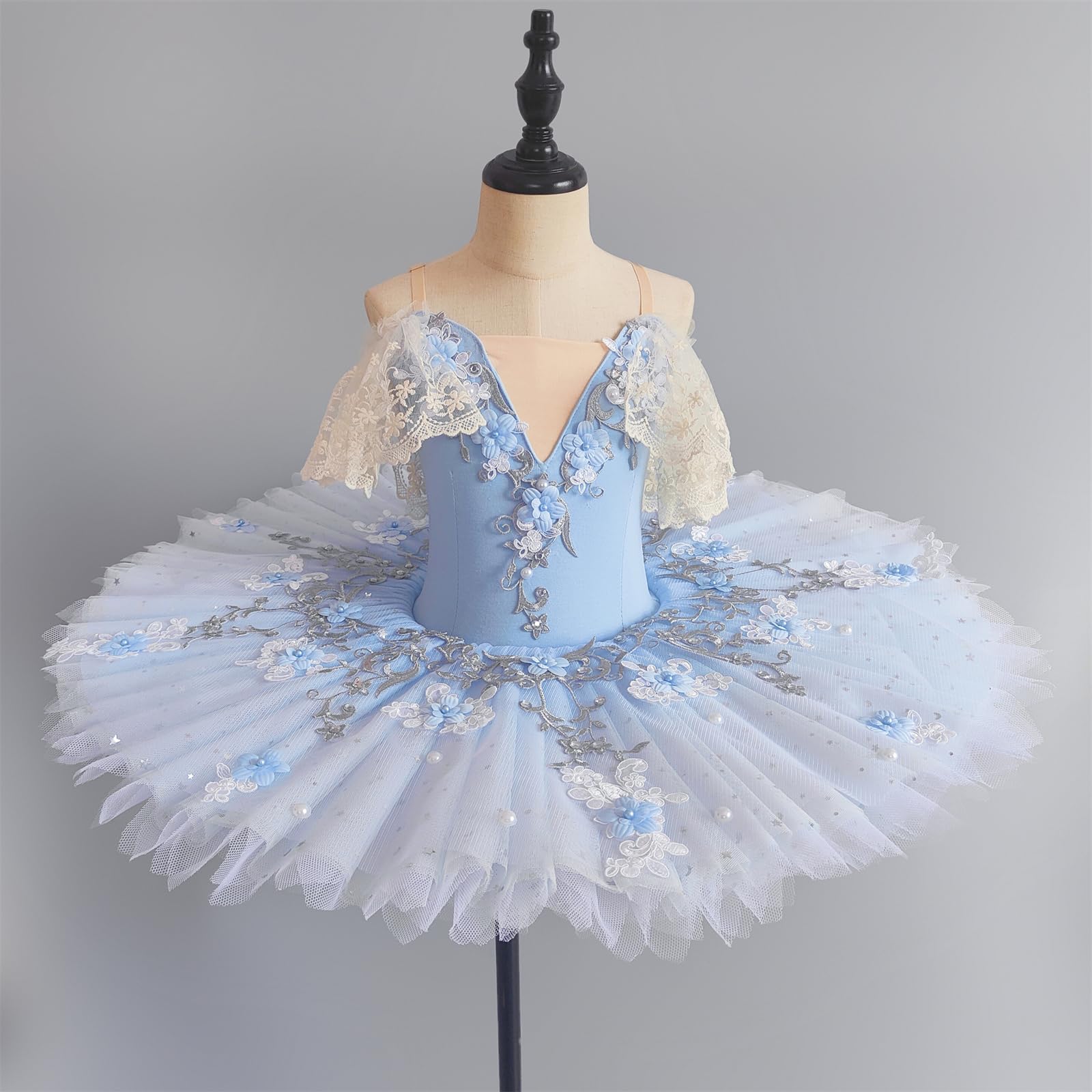 Nuovo 2024 Ragazze Fiore di Perla Ricamato Balletto Danza tutù Vestito Pizzo Maniche Arruffate Ginnastica Body Gonna Professionale Competizione Dancewear Costume