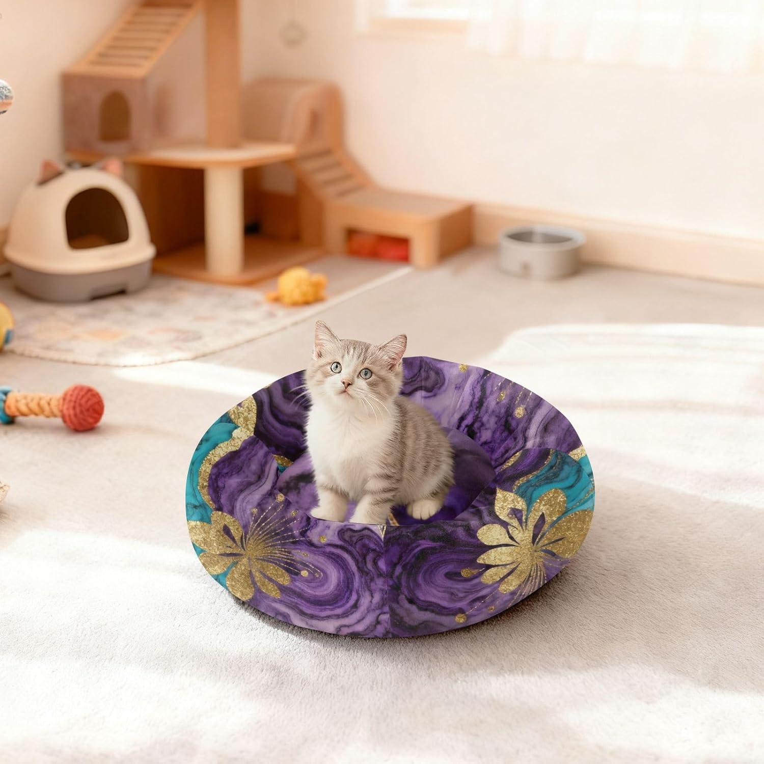 Marble Floral Pet Dog Beds Anti-Slip fluffier Pillow Bed for Small Size Pets Sleeping
